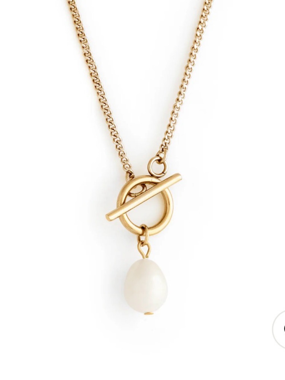 Gold Toggle Necklace with White Pearl Drop